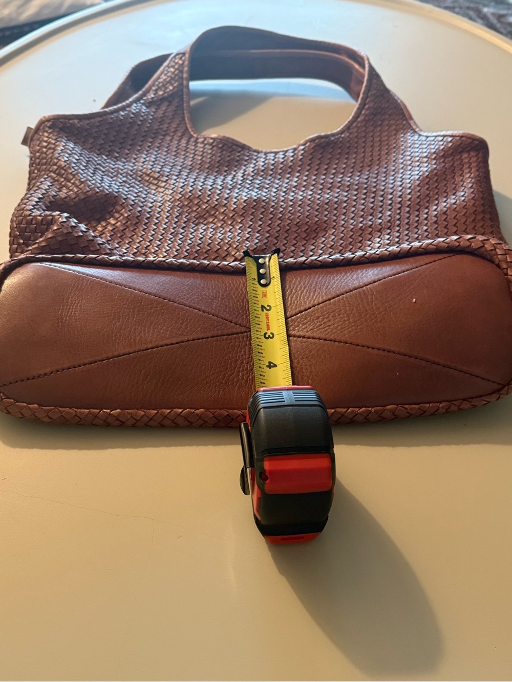 Handmade Genuine Leather Hobo Tote Bag oversize, Cognac Brown, pre-owned. - Picture 10 of 16